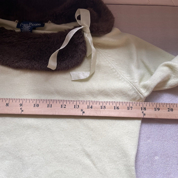 Vintage Y2K Evan Picone Sweater Women Medium Green Removable Faux Fur Collar Top - Picture 7 of 11